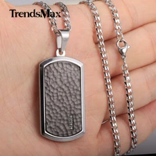 Stainless Steel Dog Tag Pendant Necklace 18-24" Silver Curb Chain Clear CZ Charm