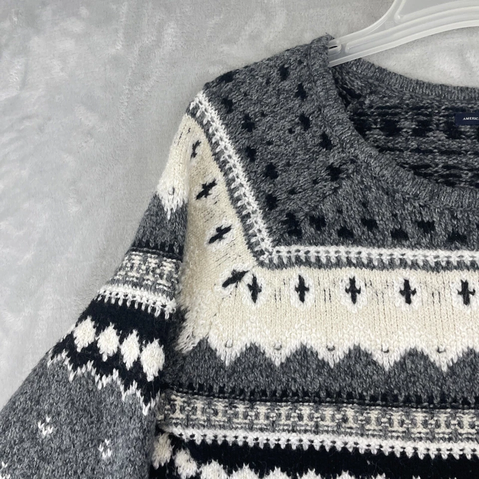 Suéter American Eagle Para Mujer Talla L Gris Nórdico Isla Justa Cuello Redondo Mezcla de Lana Foto 2 de 4