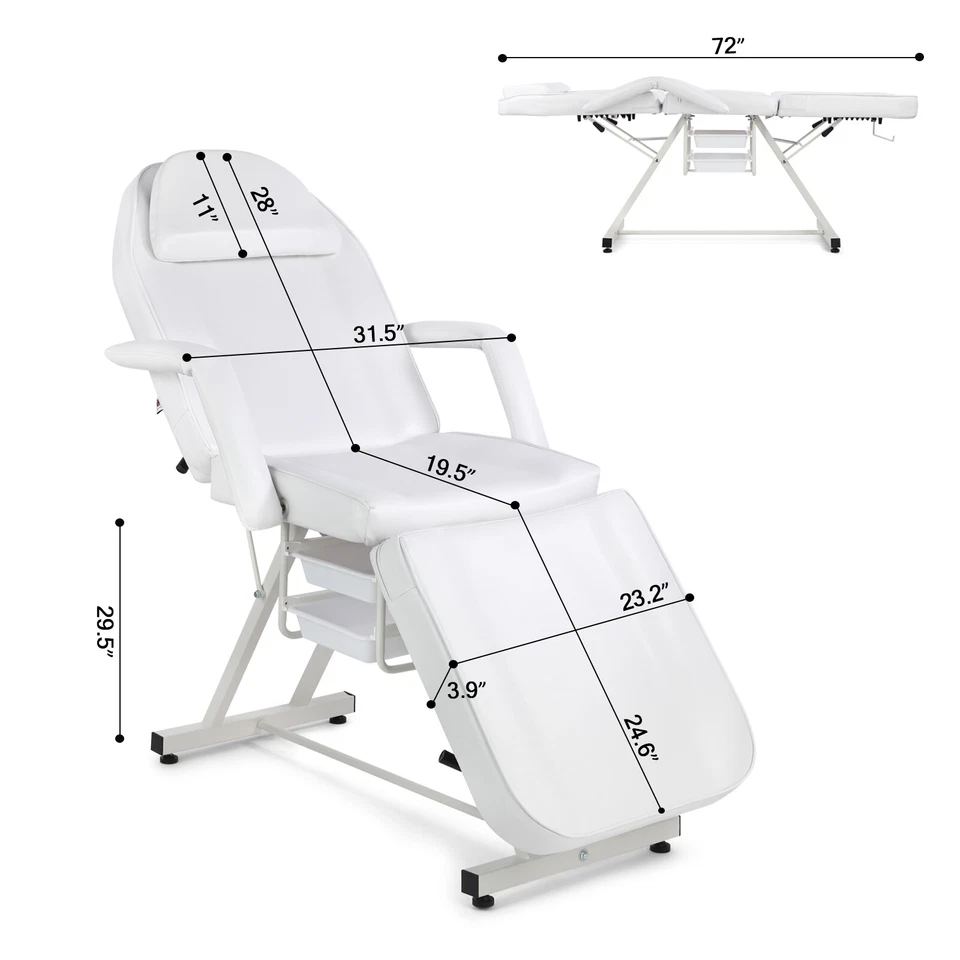 Cama de masaje blanca ajustable mesa facial tatuaje salón de belleza spa silla con almacenamiento Foto 2 de 4