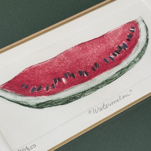 Vtg 90s Shirley Hiner Watermelon Drawing Watercolor Fruit Art Gallery Wall Decor - Picture 3 of 8