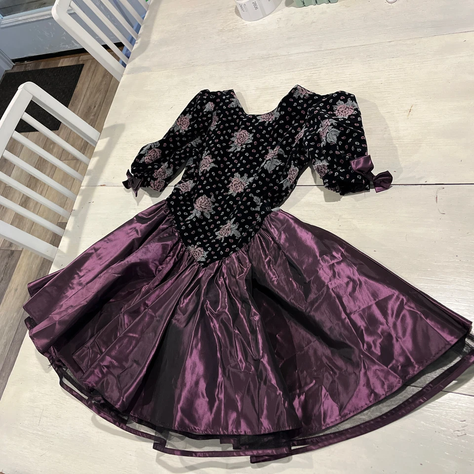 VESTIDO BONNIE JEAN NUEVA YORK NIÑAS 12 TERCIOPELO TAFETÁN PÚRPURA CÍRCULO COMPLETO Foto 2 de 4