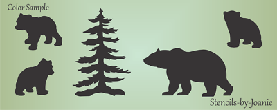 Stencil Joanie Bear Mama Cub Snowy Mountain Pine Tree Rustic Lodge DIY Art Signs