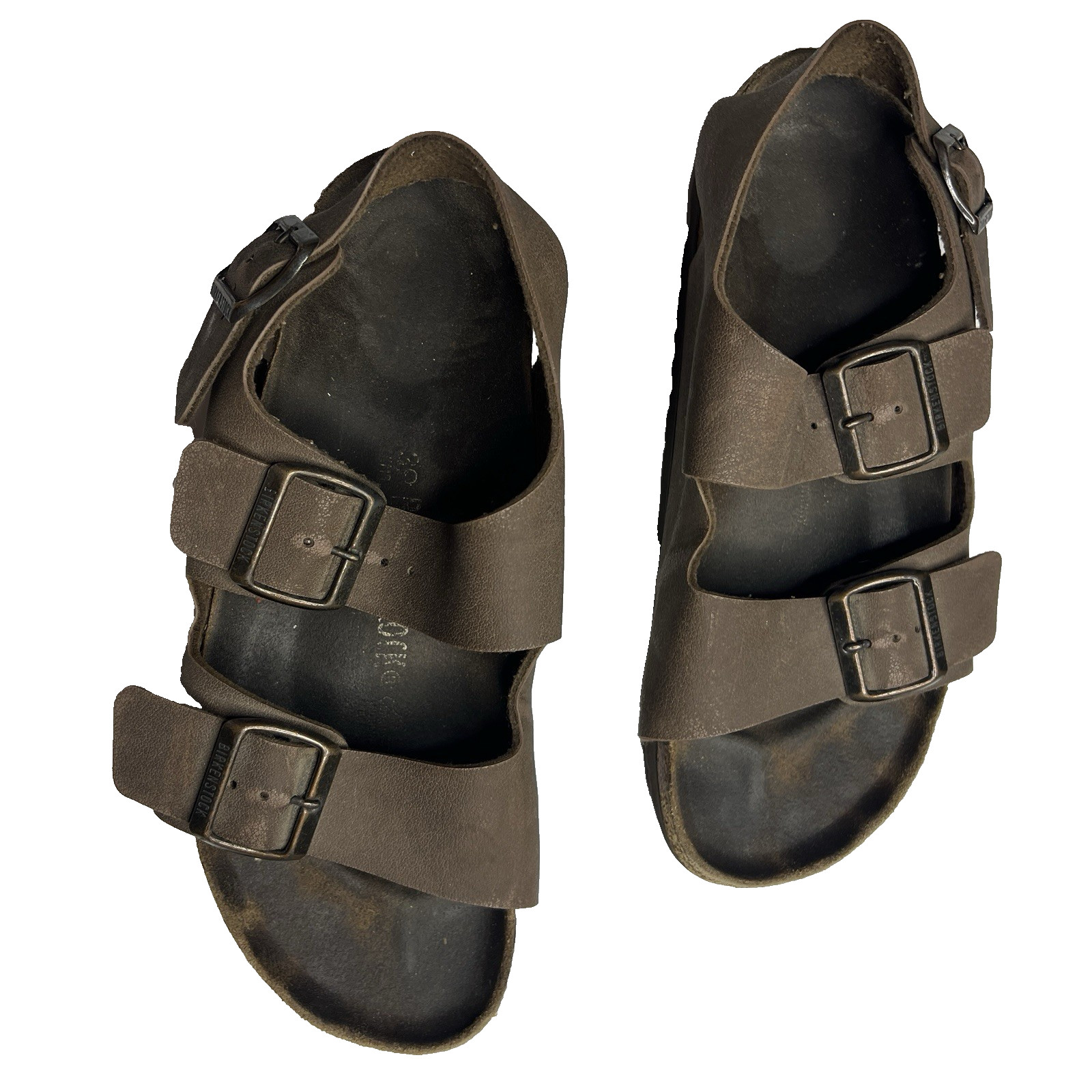 Birkenstock Strap Slingback Sandals Suede Brown Leather 39 Worn