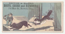 1880s~ Norwich Connecticut CT~Boot Store~Monster Cat & Rat~Victorian Trade Card