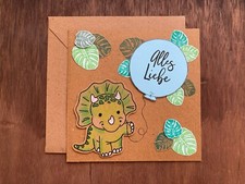 Handgemachte Geburtstagskarte Dino, Glückwunschkarte für Kinder