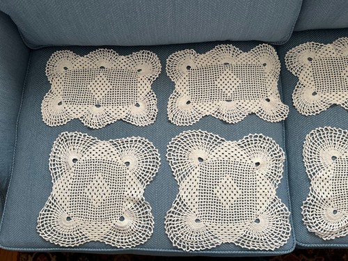 Vtg Antimacassar Crocheted Head & Arm Rest Chair Sofa Covers Granny Cottage Core - Picture 2 of 5
