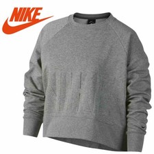 Nike Dri-FIT Womens Cropped Fleece Sweatshirt Pullover Crew Top Grey 2X