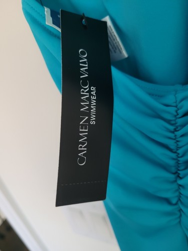 Carmen Marc Valvo Swimsuit Capri Blue One Piece Standard Deep V Neck Size 6 - Picture 7 of 9