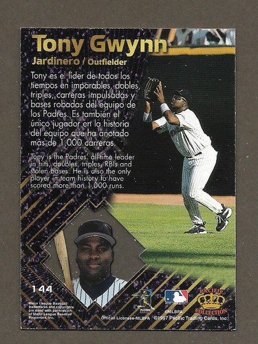 Pacific Crown Collection 1997 prismas azul claro Tony Gwynn #144 Padres envío gratuito - Imagen 2 de 2