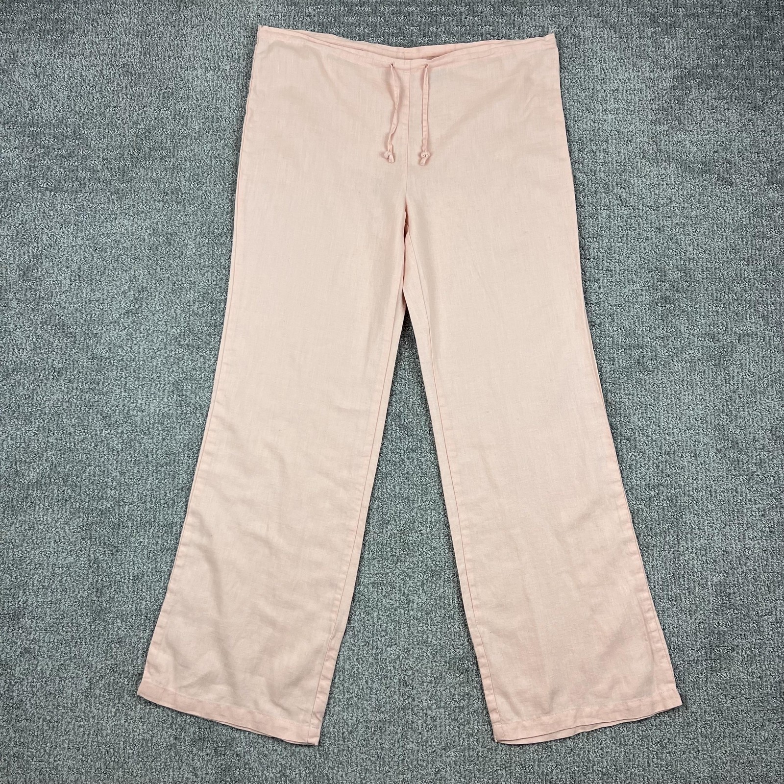 Ashley USA Pants Womens L Pink 100% Linen Drawstring Wide Leg Y2K Beach Lounge