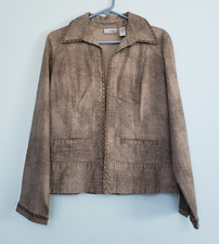Chicos Platinum Sz 1 Womens 8 Blazer Jacket Long Sleeve Hook Eye Front Brown