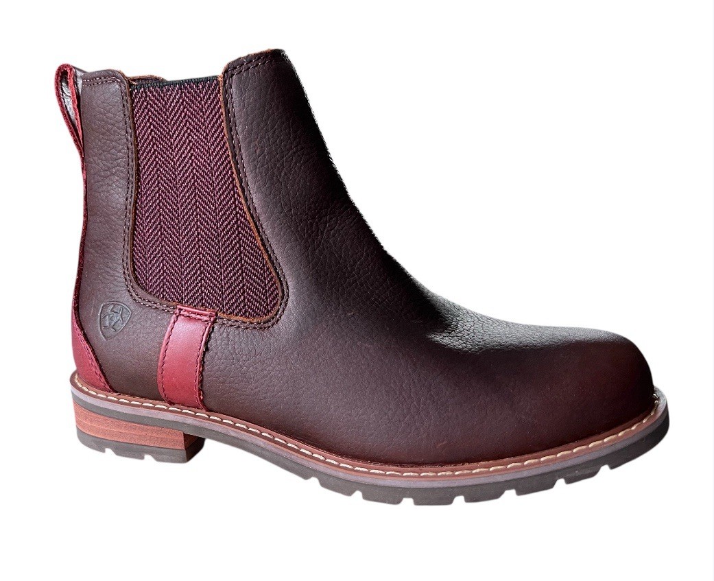 SAOLA Stivali ARIAT Wexford impermeabili H2O suola gomma Chelsea marrone bordeaux pelle