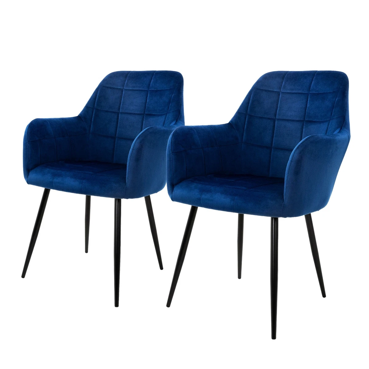 2x Sillas de comedor asientos con respaldo reposabrazos terciopelo tapizado azul