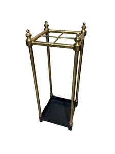 Antique Vtg Victorian Style Brass Umbrella Stand Cane Holder 4 Column Finials