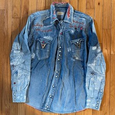 Kapital Country Boro Western Denim Shirt M Studded Distressed Embroidered Japan