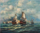 Naval Battle Warships Sailing Ships 17th Century Oil Painting