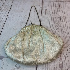 Evening Clutch Vintage Chain Handle Clasp Handbag Ivory Flowers Gold Chain Purse