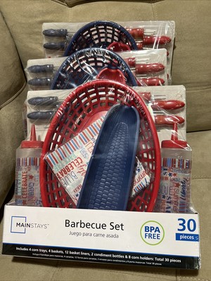 3 Mainstays BBQ Sets 30 Pieces Sets Red, White,Blue Picnic Party Cookout