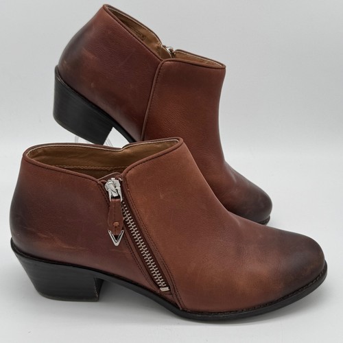 Vionic Jolene Brown Leather Ankle Booties Womens 8.5 Orthotic Support Boot VS350
