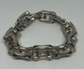 VINTAGE Silver Steel Flame Axe Link Bracelet 9.75 length 5.9 OZ Chrome Hearts