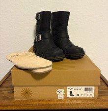UGG Australia Rockville II Black Leather Buckle Mid-Calf Sheepskin Lined US 8