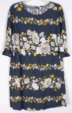 Old Navy Shift Dress Womens M Blue Gray Floral 3/4 Ruffle Sleeve Feminine Boho