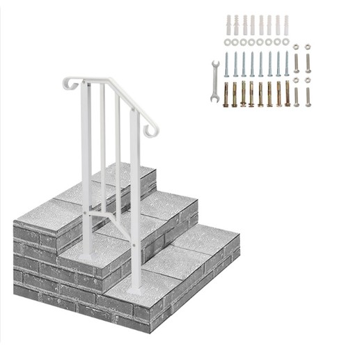 Steel Handrail for Stairs Fits 2-Step Outdoor Stair Railing Stair Rail - White