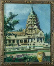 Beautiful Painting Asia 1922 View Palace D'Ankhor Marseille Exhibition Colonial