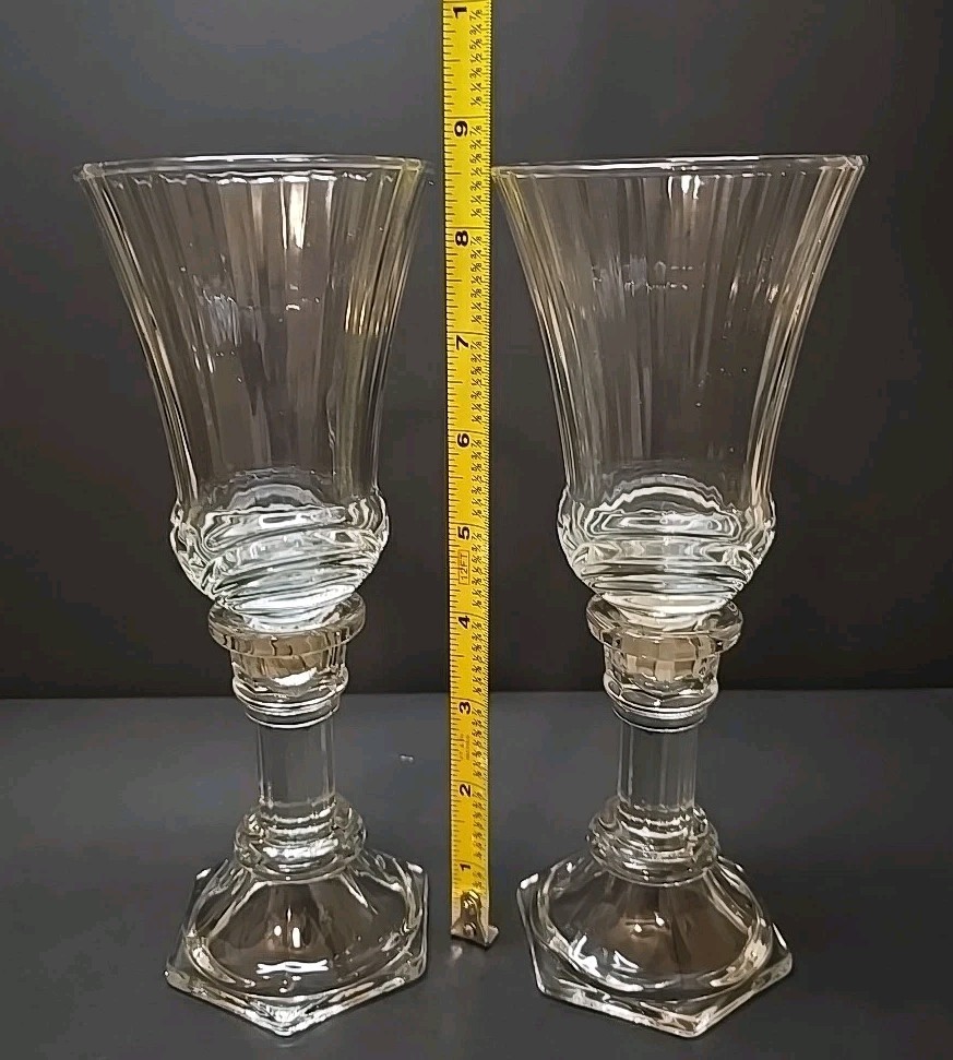 Set Of 2 Peg Votive Candlestick Candle Holders Clear Glass