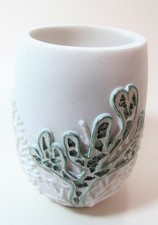 Tropical Bath Tumbler SEA SCRIPT White with Raised Anemome In Aqua Mosaic Accent