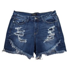Judy Blue Denim Shorts Women Large Distressed Frayed Hem High Rise Blue Cutoffs