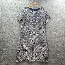 Tokito Womens Shift Dress Size 14 Navy Blue Ivory Pink Paisley Short Sleeve
