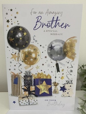 Geburtstagskarte Bruder 9''x6'' schöne Nachricht schöner Vers Worte Luftballons