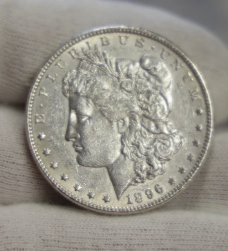 1896 US Morgan Silver Dollar $1 AU+ Details (Cleaned)