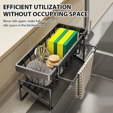 Kitchen Sink Organizer Rack, Drain Basket, Soap Sponge Holder & Towel Shelf