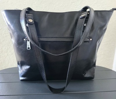 LARGE PATRICIA NASH VINTAGE DISTRESSED ALESSANO TOTE HANDBAG, BLACK LEATHER, NWT