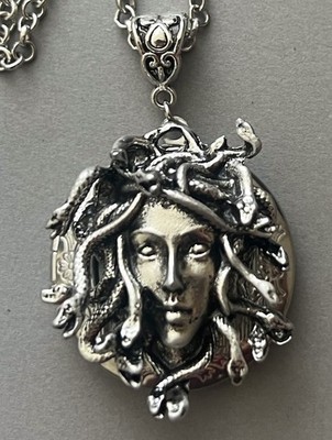 Medusa Locket Necklace Large 3 Gorgon Goddess Silver Plated Pendant