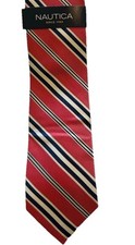 NWT NAUTICA Silk Repp Men  s Tie Necktie 3.25" Red Blue White Striped Tie Classic