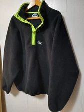 Vintage Woolrich Black Lime Green Fleece Pullover 1/4 Snap Men's L USA