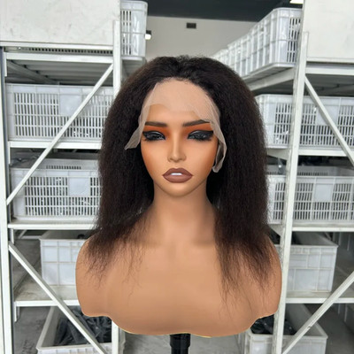 12inch Natural Black Kinky Straight 13x4 Transparent Lace 100% Human Hair Wig