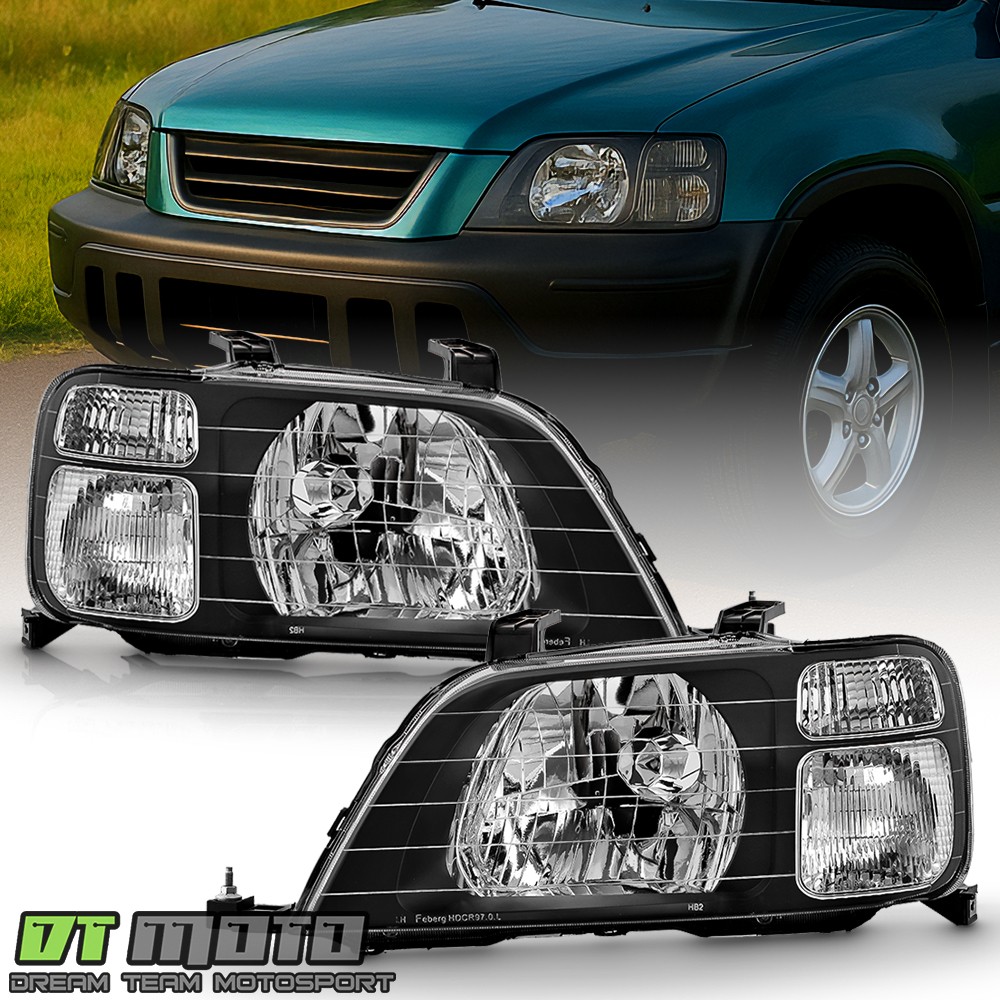 For 1997-2001 Honda CRV CR-V Black Headlights Headlamps Lights Left+Right 97-01