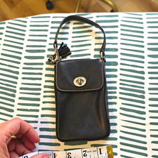 Vintage Coach Black Small Wristlet Pouch Silver Turnlock With Tassle