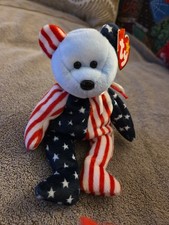 TY Beanie Baby SPANGLE the Bear Blue Head Version 1999 Patriotic Bear