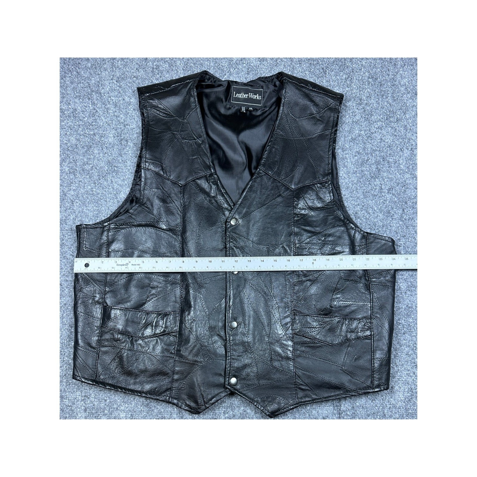 Leather Works Mens Patchwork Vest Motorcycle Bike… - image 5