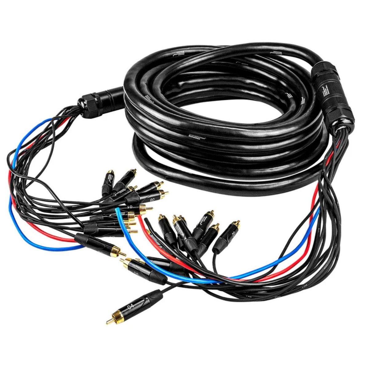 30ft Medusa Cable 10-Channel RCA with 3x12 Ga Black, Blue, R