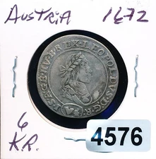 AUSTRIA - 1672 - SILVER LEOPOLD BUST - 6 KREUZER - #4576 - A BUY