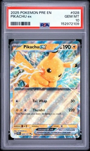 PSA 10 Pikachu ex 028/131 Prismatic Evolutions Holo Pokemon Card