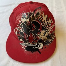 Disney Parks Red Mickey Mouse Graffiti Hat Turn Music Up Stretchy Fitted Cap