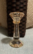 Vtg Amber Shimmer Crystal Candlestick Holder Oleg Cassini Faceted Taper Candle
