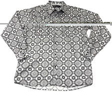 Cowboy Hardware Charcoal Gray Diamond Aztec Western Shirt Mens L Pearl Snap EUC